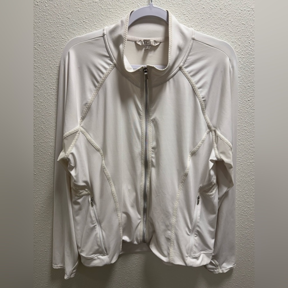 Athleta Hope Jacket Sweater Full Zip Mesh Pockets White Women's Plus 1X